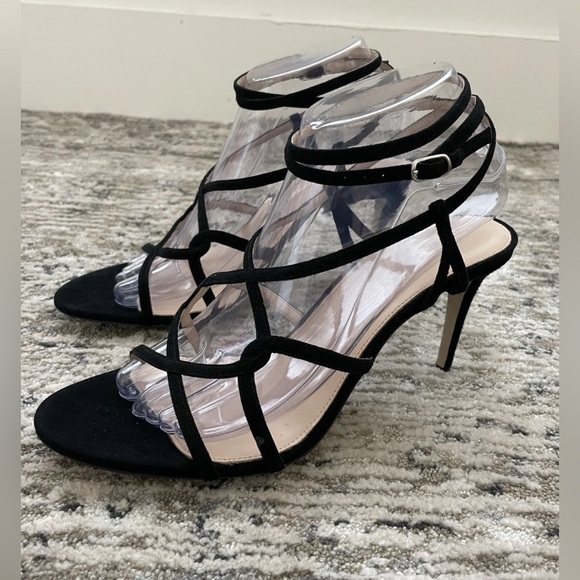 J. Crew Black Suede Ankle Strap Wrap Gladiator Stiletto High Heels size 9 - Picture 1 of 10